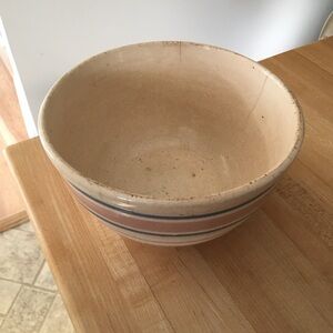 Antique Mc Coy Cream Pink and Blue Stoneware  Bowl